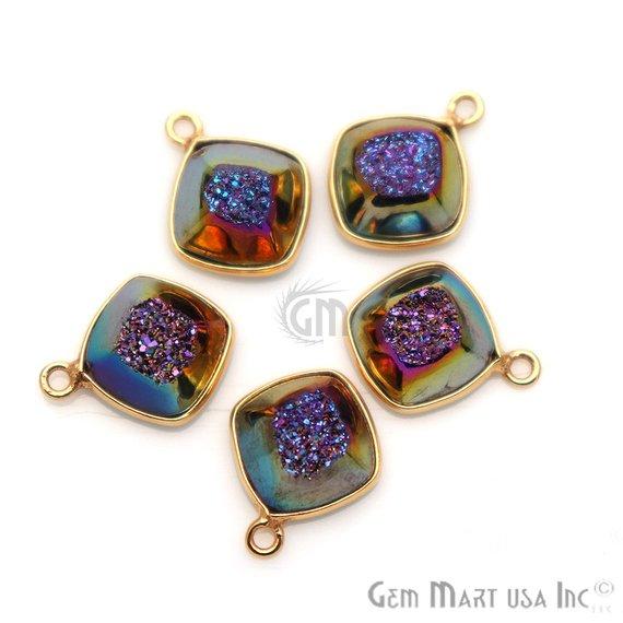 Window Druzy 10mm Cushion Shape Bezel Cave Druzy Gemstone Connector (Pick Your Color, Bail, Plating) - GemMartUSA