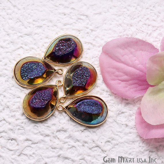 Window Druzy 13x18mm Pears Bezel Cave Druzy Connector (Pick Color, Bail, Plating) - GemMartUSA