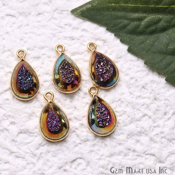 Window Druzy 8x12mm Pears Bezel Cave Druzy Connector (Pick Color, Bail, Plating) - GemMartUSA