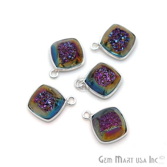 Window Druzy 10mm Cushion Shape Bezel Cave Druzy Gemstone Connector (Pick Your Color, Bail, Plating) - GemMartUSA