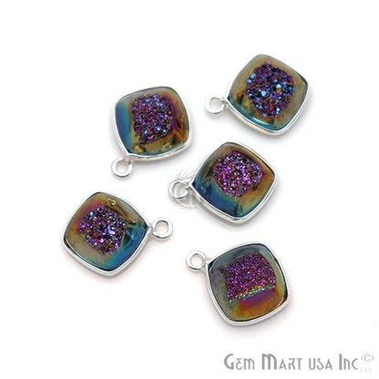 Window Druzy 10mm Cushion Shape Bezel Cave Druzy Gemstone Connector (Pick Your Color, Bail, Plating) - GemMartUSA