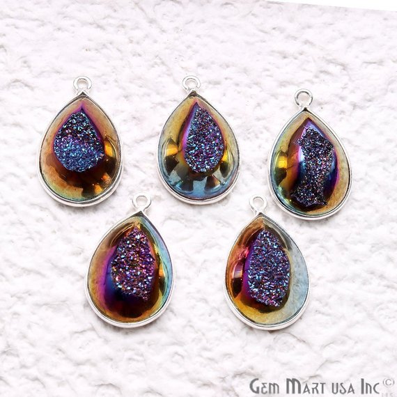 Window Druzy 13x18mm Pears Bezel Cave Druzy Connector (Pick Color, Bail, Plating) - GemMartUSA