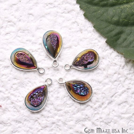 Window Druzy 8x12mm Pears Bezel Cave Druzy Connector (Pick Color, Bail, Plating) - GemMartUSA