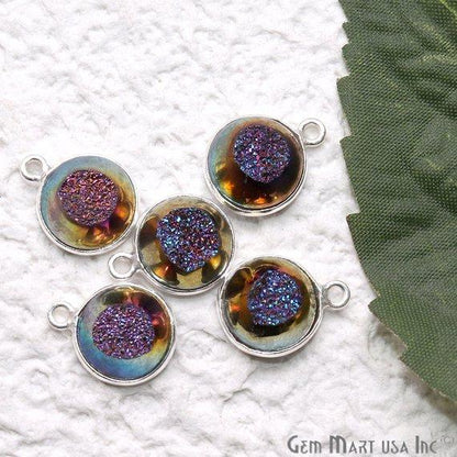 Window Druzy 10mm Round Shape Bezel Cave Druzy Gemstone Connector (Pick Your Color, Bail, Plating) - GemMartUSA