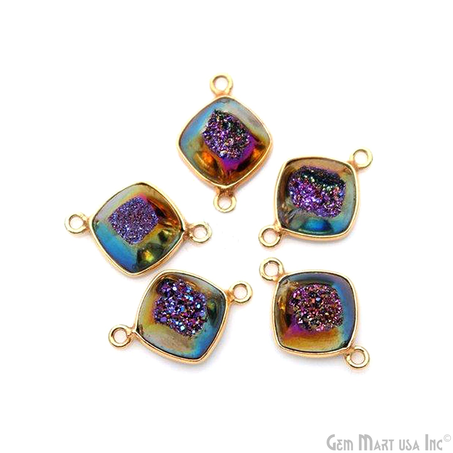 Window Druzy 10mm Cushion Shape Bezel Cave Druzy Gemstone Connector (Pick Your Color, Bail, Plating)