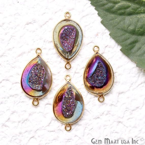 Window Druzy 13x18mm Pears Bezel Cave Druzy Connector (Pick Color, Bail, Plating) - GemMartUSA