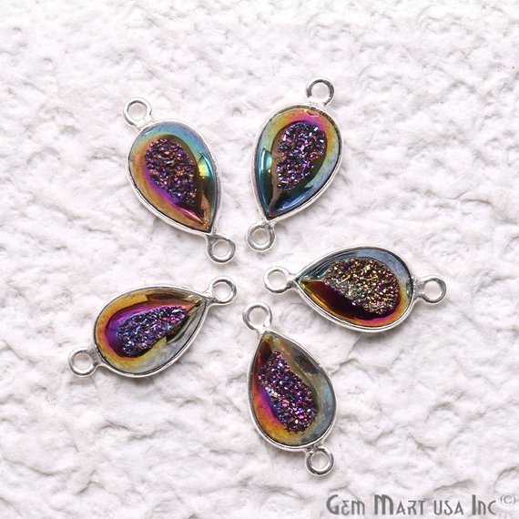 Window Druzy 8x12mm Pears Bezel Cave Druzy Connector (Pick Color, Bail, Plating) - GemMartUSA