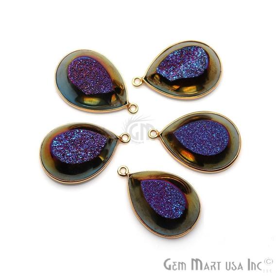 Window Druzy 16x22mm Pear Bezel Cave Druzy Gemstone Connector (Pick Your Color, Bail) - GemMartUSA