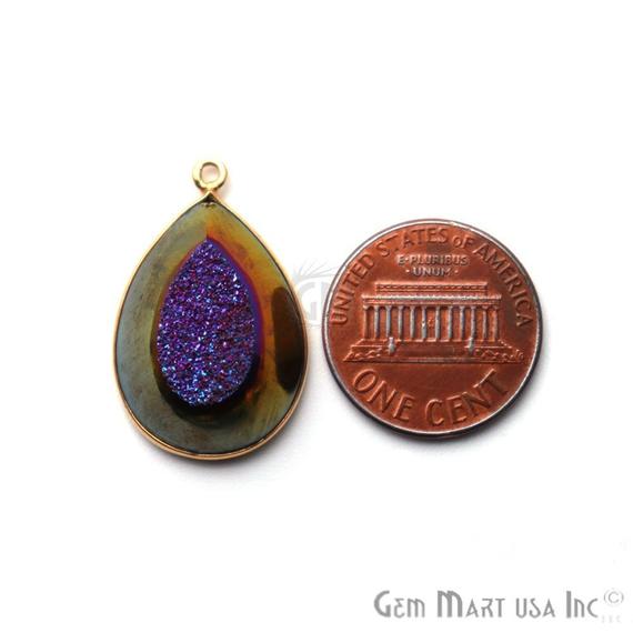 Window Druzy 16x22mm Pear Bezel Cave Druzy Gemstone Connector (Pick Your Color, Bail) - GemMartUSA