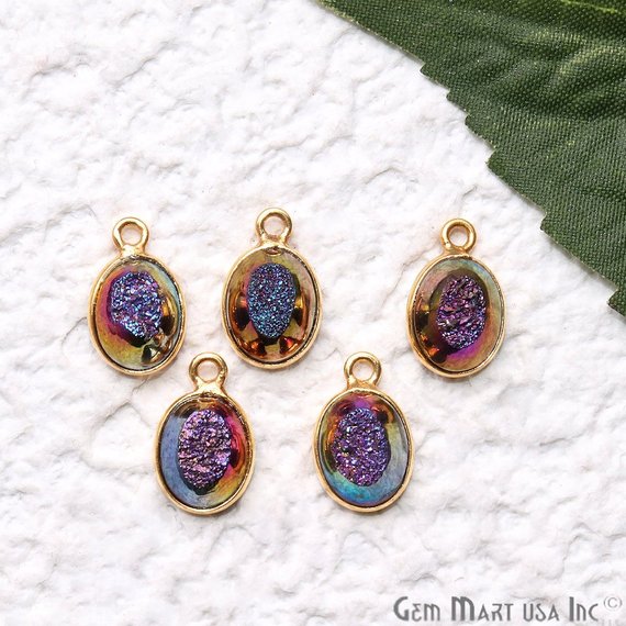 Window Druzy 7x9mm Oval Bezel Cave Druzy Gemstone Connector (Pick Your Color, Bail, or Plating) - GemMartUSA