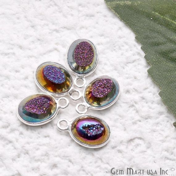 Window Druzy 7x9mm Oval Bezel Cave Druzy Gemstone Connector (Pick Your Color, Bail, or Plating) - GemMartUSA