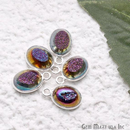 Window Druzy 7x9mm Oval Bezel Cave Druzy Gemstone Connector (Pick Your Color, Bail, or Plating) - GemMartUSA