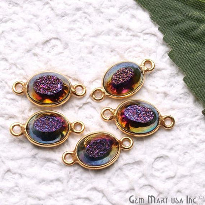 Window Druzy 7x9mm Oval Bezel Cave Druzy Gemstone Connector (Pick Your Color, Bail, or Plating) - GemMartUSA