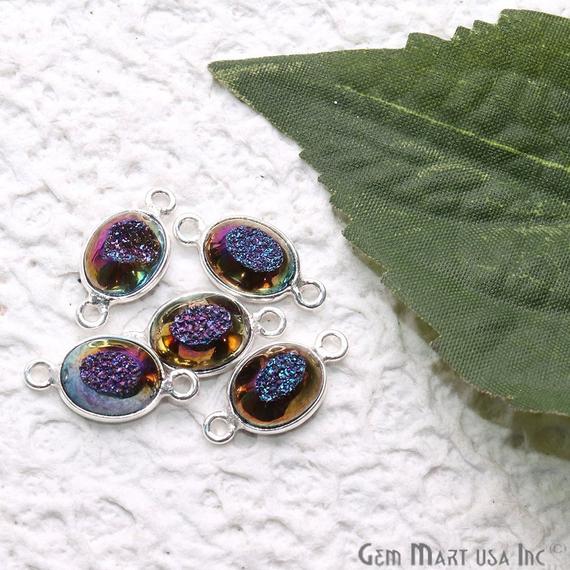 Window Druzy 7x9mm Oval Bezel Cave Druzy Gemstone Connector (Pick Your Color, Bail, or Plating) - GemMartUSA