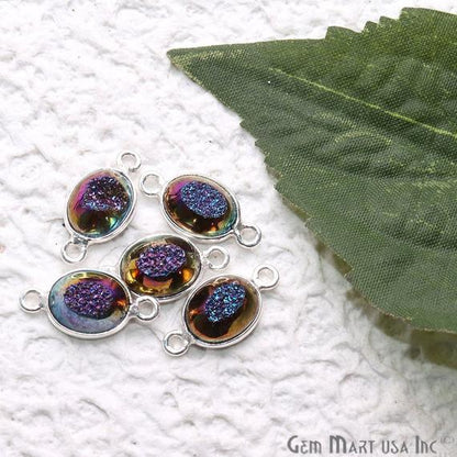 Window Druzy 7x9mm Oval Bezel Cave Druzy Gemstone Connector (Pick Your Color, Bail, or Plating) - GemMartUSA