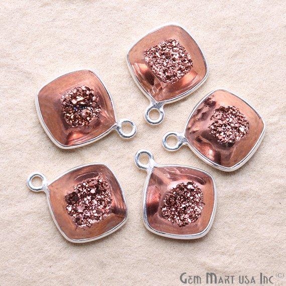 Window Druzy 10mm Cushion Shape Bezel Cave Druzy Gemstone Connector (Pick Your Color, Bail, Plating) - GemMartUSA