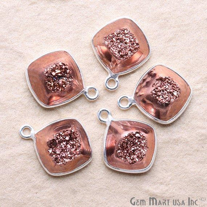 Window Druzy 10mm Cushion Shape Bezel Cave Druzy Gemstone Connector (Pick Your Color, Bail, Plating) - GemMartUSA