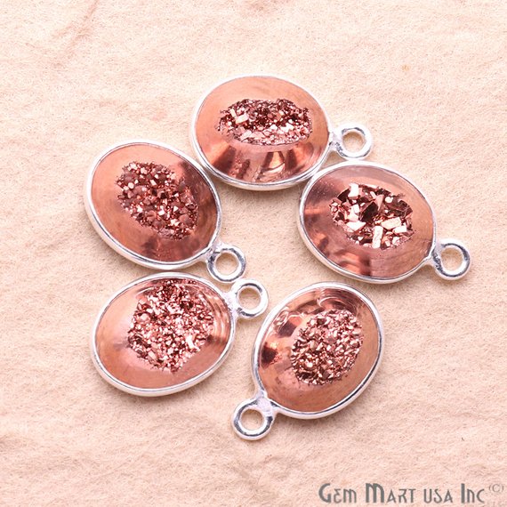 Window Druzy 8x10mm Oval Bezel Cave Druzy Connector (Pick Color, Bail, Plating) - GemMartUSA