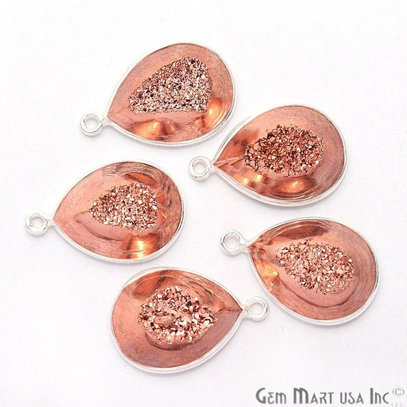 Window Druzy 12x16mm Pears Bezel Cave Druzy Connector (Pick Color, Bail, Plating) - GemMartUSA