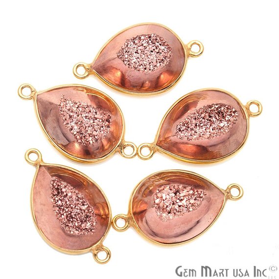 Window Druzy 12x16mm Pears Bezel Cave Druzy Connector (Pick Color, Bail, Plating) - GemMartUSA