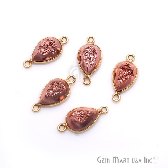 Window Druzy 8x12mm Pears Bezel Cave Druzy Connector (Pick Color, Bail, Plating) - GemMartUSA