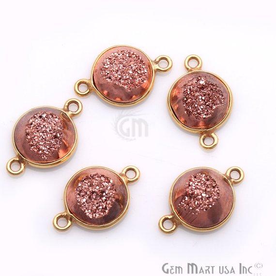 Window Druzy 10mm Round Shape Bezel Cave Druzy Gemstone Connector (Pick Your Color, Bail, Plating) - GemMartUSA