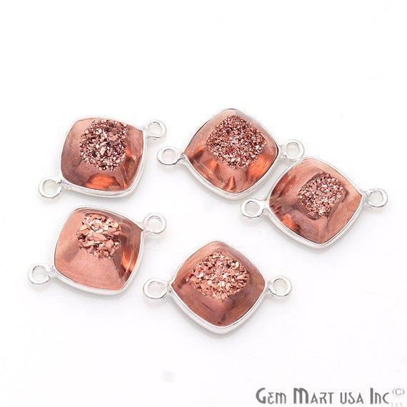 Window Druzy 10mm Cushion Shape Bezel Cave Druzy Gemstone Connector (Pick Your Color, Bail, Plating) - GemMartUSA