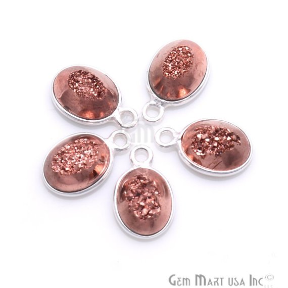 Window Druzy 7x9mm Oval Bezel Cave Druzy Gemstone Connector (Pick Your Color, Bail, or Plating) - GemMartUSA