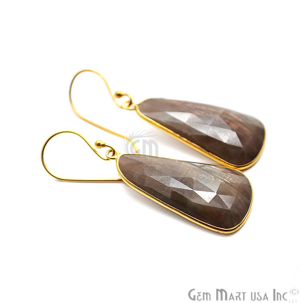 Wonder Sapphire 14X33MM Gold Plated Gemstone Dangle Hook Earrings (WSER-90544) - GemMartUSA