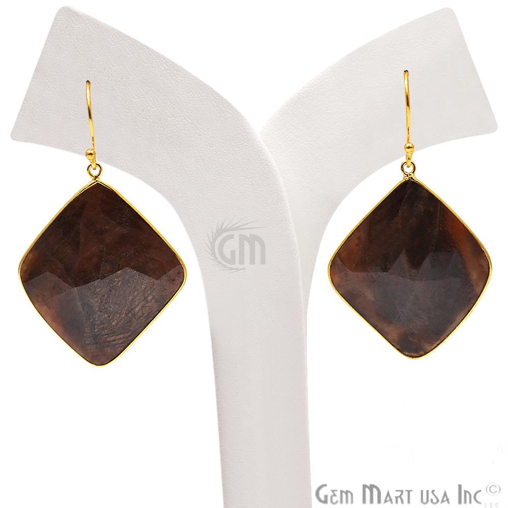 Wonder Sapphire 39X31MM Gold Plated Gemstone Dangle Hook Earrings (WSER-90546) - GemMartUSA