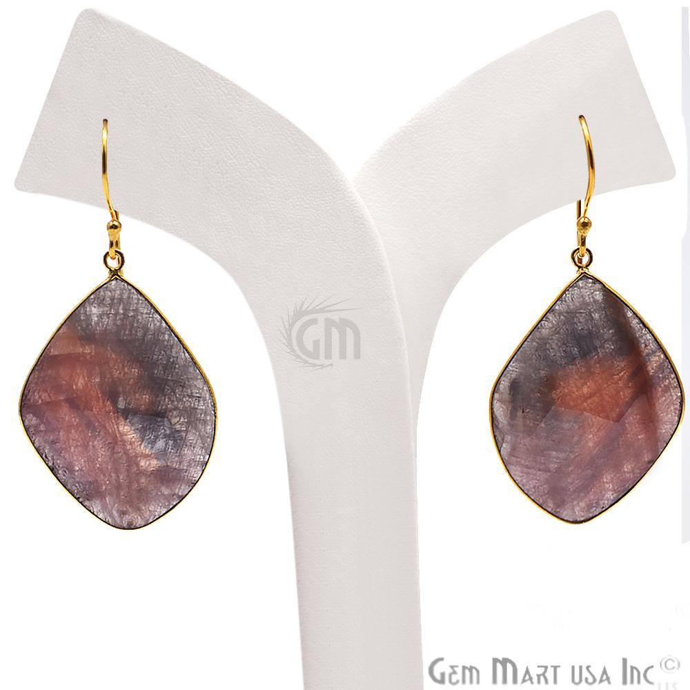 Wonder Sapphire 24X35MM Gold Plated Gemstone Dangle Hook Earrings (WSER-90548) - GemMartUSA