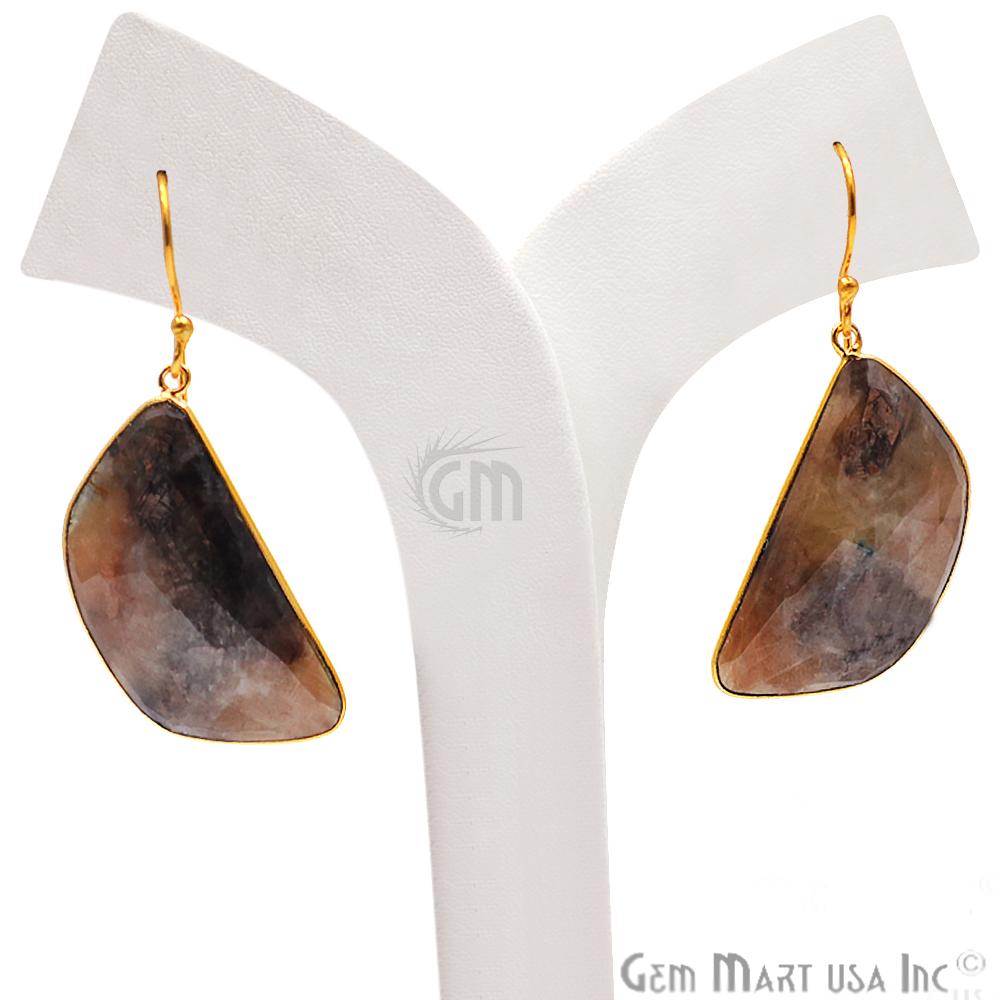 Wonder Sapphire 16X34MM Gold Plated Gemstone Dangle Hook Earrings (WSER-90552) - GemMartUSA