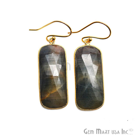 Wonder Sapphire 13X34MM Gold Plated Gemstone Dangle Hook Earrings (WSER-90554) - GemMartUSA