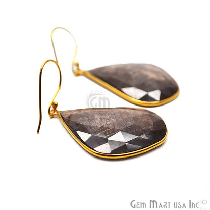 Wonder Sapphire 25X36MM Gold Plated Gemstone Dangle Hook Earrings (WSER-90566) - GemMartUSA