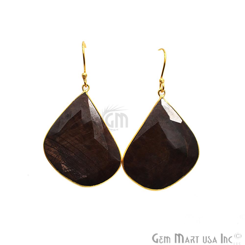 Wonder Sapphire 25X36MM Gold Plated Gemstone Dangle Hook Earrings (WSER-90566) - GemMartUSA