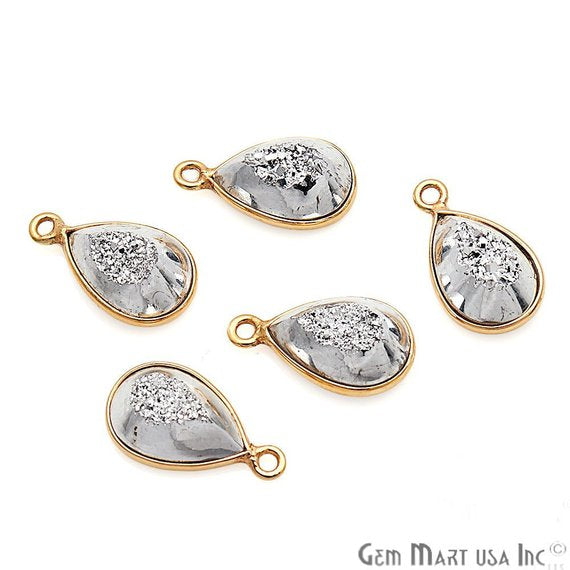 Window Druzy 8x12mm Pears Bezel Cave Druzy Connector (Pick Color, Bail, Plating) - GemMartUSA