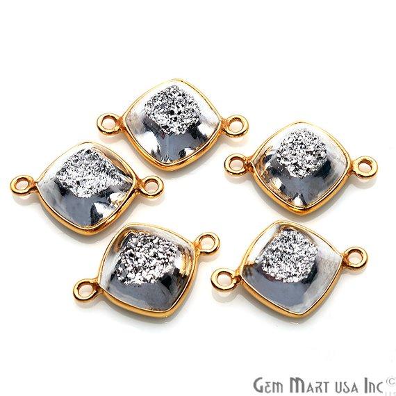Window Druzy 10mm Cushion Shape Bezel Cave Druzy Gemstone Connector (Pick Your Color, Bail, Plating) - GemMartUSA