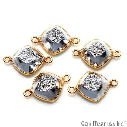 Window Druzy 10mm Cushion Shape Bezel Cave Druzy Gemstone Connector (Pick Your Color, Bail, Plating) - GemMartUSA