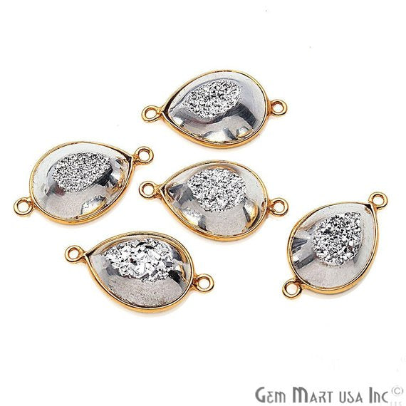 Window Druzy 12x16mm Pears Bezel Cave Druzy Connector (Pick Color, Bail, Plating) - GemMartUSA