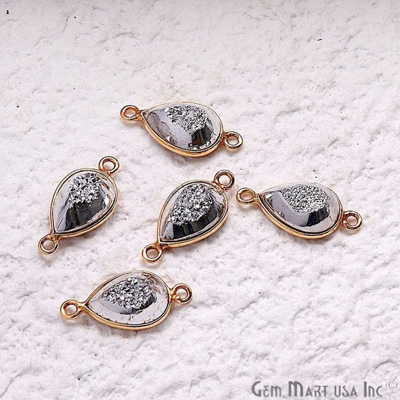 Window Druzy 8x12mm Pears Bezel Cave Druzy Connector (Pick Color, Bail, Plating) - GemMartUSA