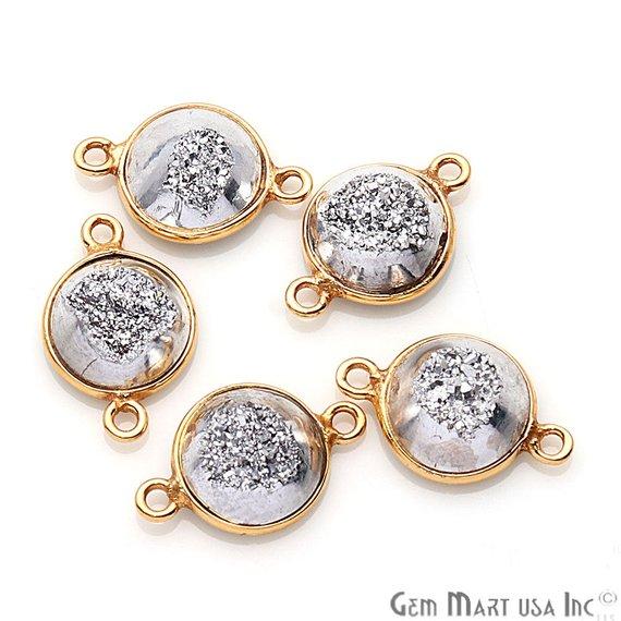 Window Druzy 10mm Round Shape Bezel Cave Druzy Gemstone Connector (Pick Your Color, Bail, Plating) - GemMartUSA