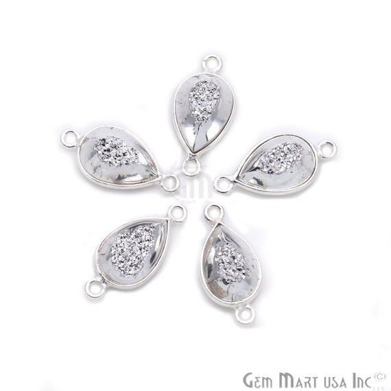 Window Druzy 8x12mm Pears Bezel Cave Druzy Connector (Pick Color, Bail, Plating) - GemMartUSA