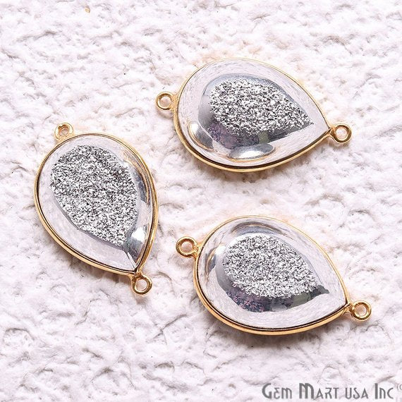 Window Druzy 16x22mm Pear Bezel Cave Druzy Gemstone Connector (Pick Your Color, Bail) - GemMartUSA