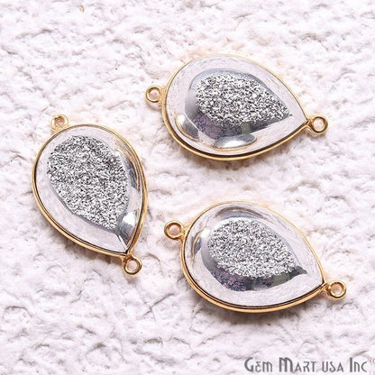 Window Druzy 16x22mm Pear Bezel Cave Druzy Gemstone Connector (Pick Your Color, Bail) - GemMartUSA