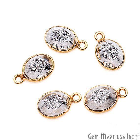 Window Druzy 7x9mm Oval Bezel Cave Druzy Gemstone Connector (Pick Your Color, Bail, or Plating) - GemMartUSA