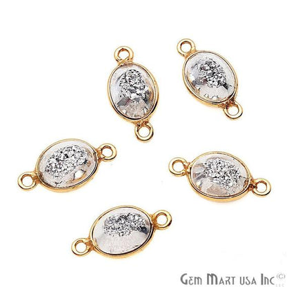 Window Druzy 7x9mm Oval Bezel Cave Druzy Gemstone Connector (Pick Your Color, Bail, or Plating) - GemMartUSA