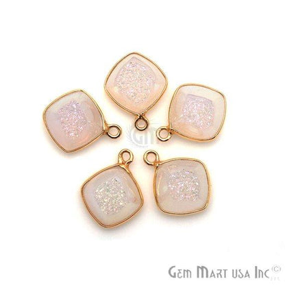 Window Druzy 10mm Cushion Shape Bezel Cave Druzy Gemstone Connector (Pick Your Color, Bail, Plating) - GemMartUSA