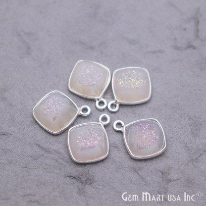 Window Druzy 10mm Cushion Shape Bezel Cave Druzy Gemstone Connector (Pick Your Color, Bail, Plating) - GemMartUSA