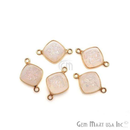 Window Druzy 10mm Cushion Shape Bezel Cave Druzy Gemstone Connector (Pick Your Color, Bail, Plating) - GemMartUSA