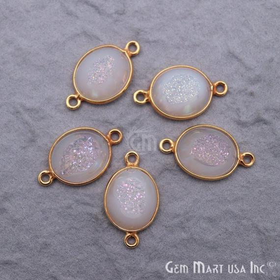 Window Druzy 10x12mm Oval Bezel Cave Druzy Connector (Pick Color, Bail, Plating) - GemMartUSA